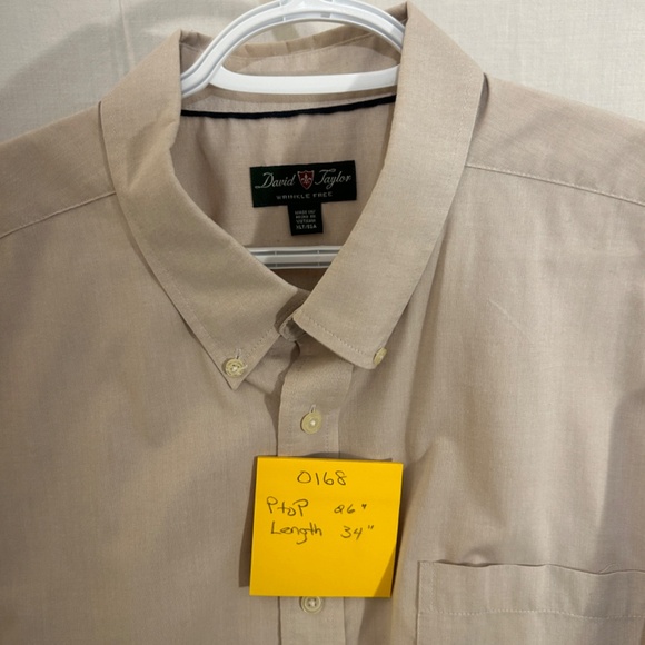Men's Short Sleeve Beige Button Down Shirt by David Taylor Size XL - Picture 5 of 5